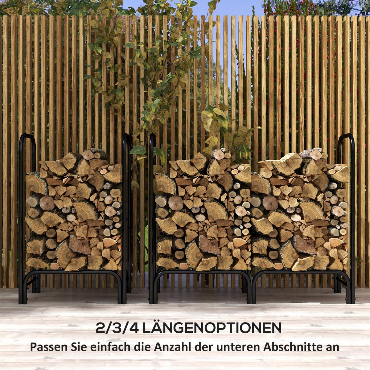KAMINHOLZREGAL bis 150 kg - Schwarz, Metall (36/99/120cm) - Outsunny