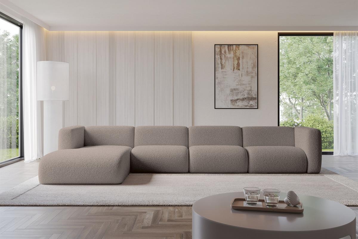 ECKSOFA Ottomane Links MIRA-L3 409x179x70 Braun Bouclé - Dunkelbraun/Schwarz, Holzwerkstoff/Kunststoff (409/179cm) - ALTDECOR
