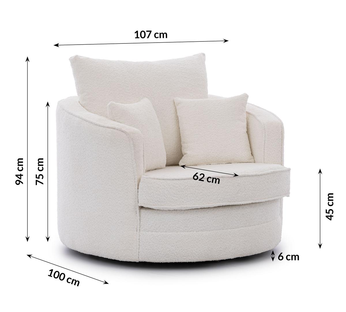 DREHSESSEL Ted aus Weiß Boucle-Stoff - Schwarz/Weiß, Holz/Textil (107/94/100cm) - S-Style Möbel