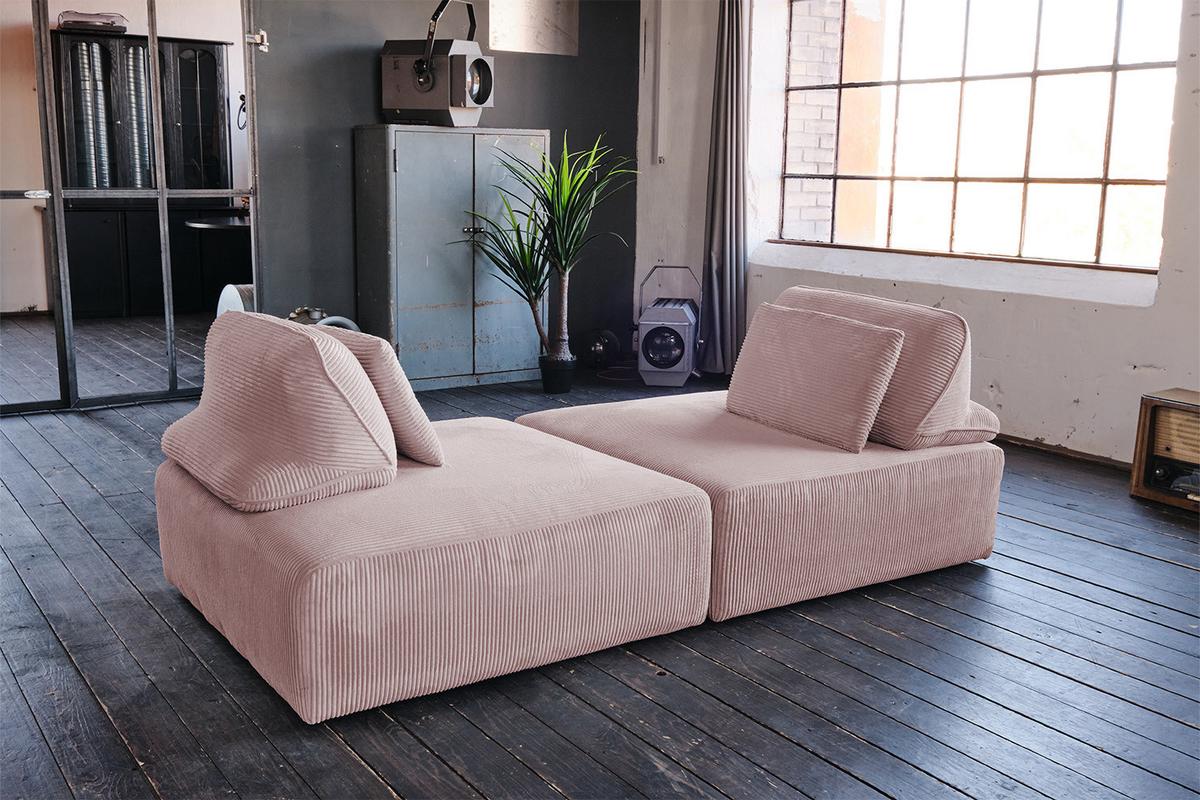 MODULSOFA WIOLO SOFT 2 MODULE 2 KISSEN Pink Cord - Schwarz/Rosa, Kunststoff/Textil (222/84/111cm) - KAWOLA