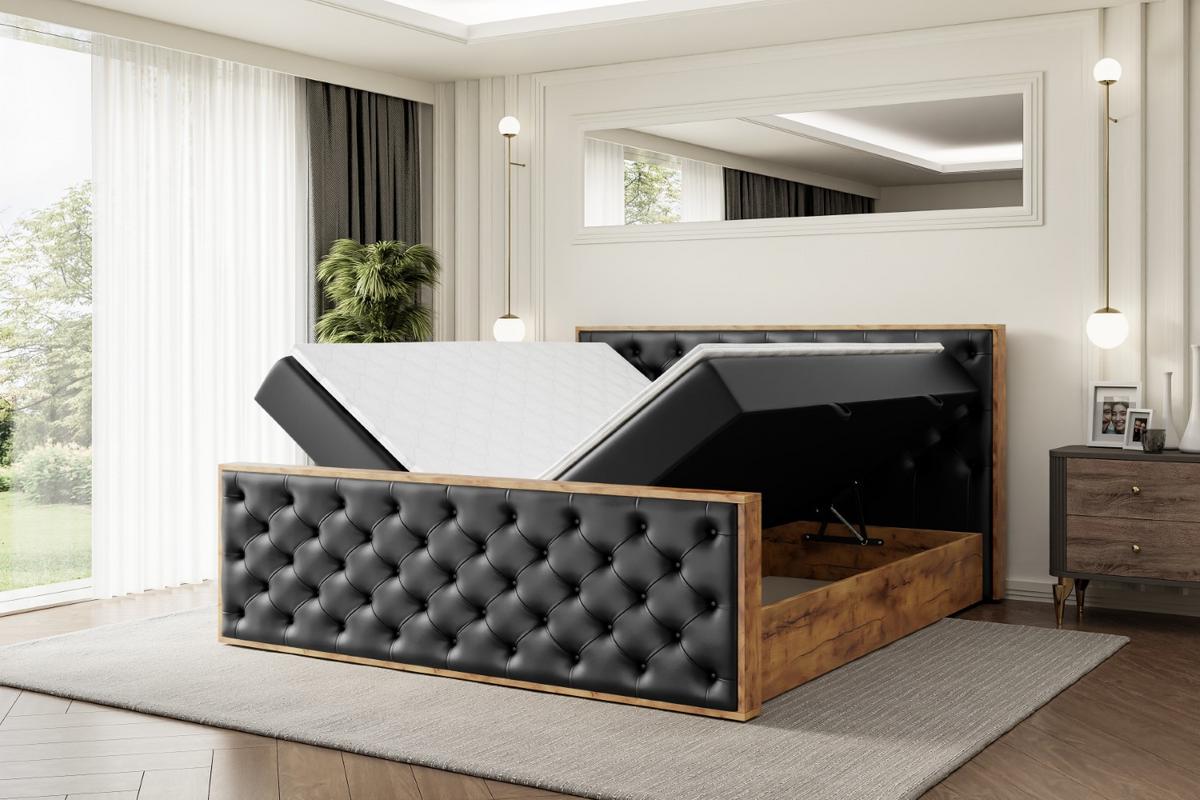 BOXBETT mit Matratze H4 und Lattenrost - LOLLI3-Z - 120x200 - Schwarz Kunstleder - Schwarz, Holzwerkstoff (120/200cm) - ALTDECOR