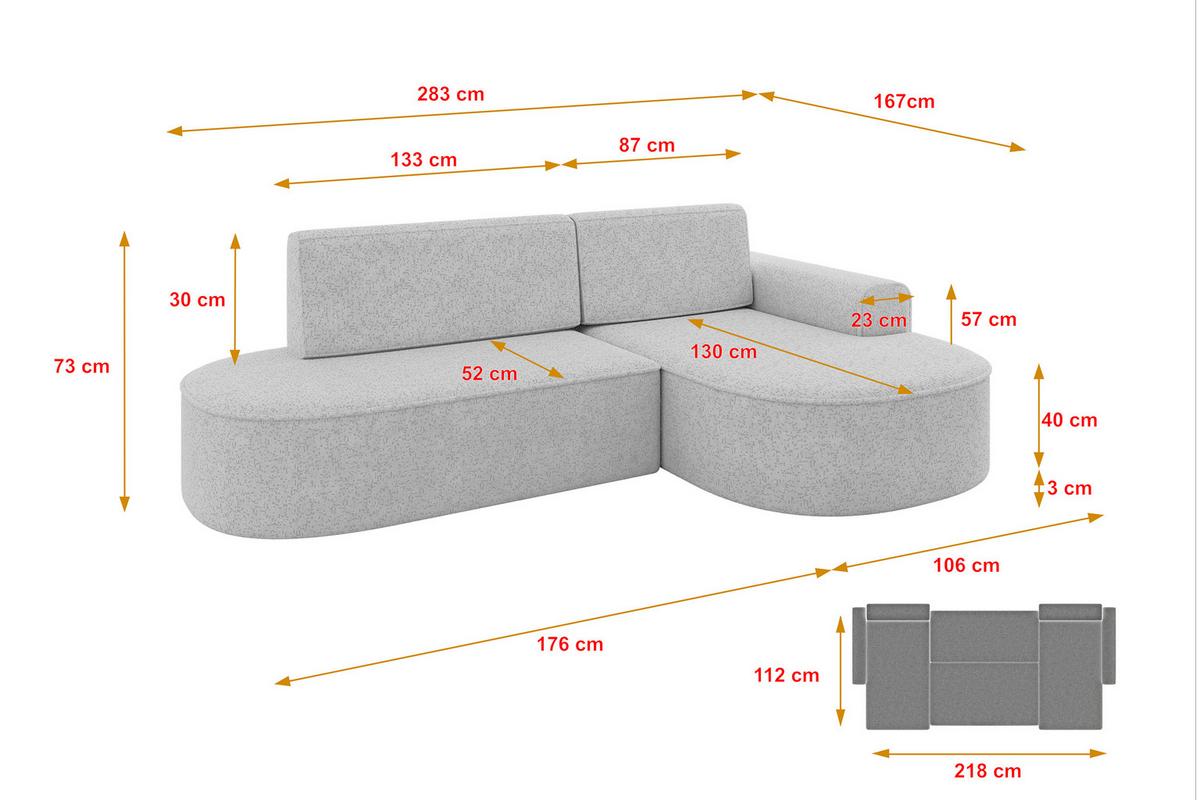 ECKSOFA mit Schlaffunktion und Bettkasten Ottomane Rechts MARI-L1-S - 283x167x73 cm Grau Tissu - Schwarz/Grau, Holzwerkstoff/Kunststoff (167/283cm) - ALTDECOR