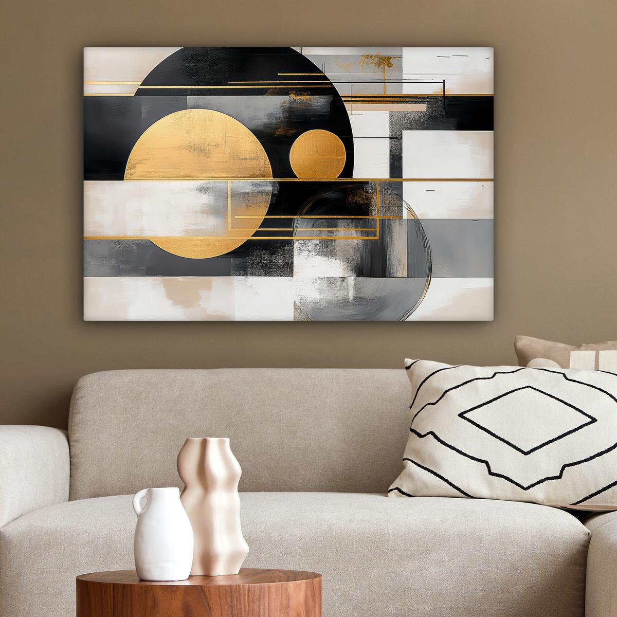 LEINWANDBILD Abstrakt - Gold - Silber - Formen - Ästhetisch - Modern Gemälde 60x40 cm - Goldfarben, Textil (60/40cm) - MuchoWow