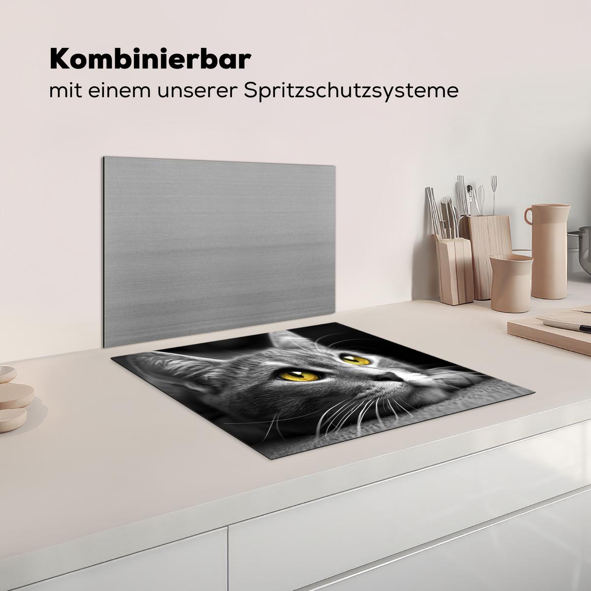 HERDABDECKPLATTE Katze - Grau - Tiere - Katze Abdeckung Ceranfeld 57.6x51.6 cm - Grau, Kunststoff (57.6/51.6/0.2cm) - MuchoWow