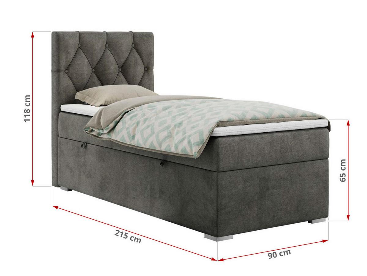 BOXBETT ALDA 90/200 Dunkelgrau Velvet - H3 - Rechts Seite - Dunkelgrau, Holz/Textil (90/200cm) - MKS