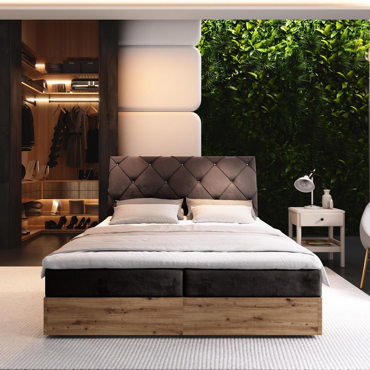 BOXBETT VELLANO 180x200 cm mit Matratze und Topper - Braun - Braun, Holz (180/200cm) - MASSENO