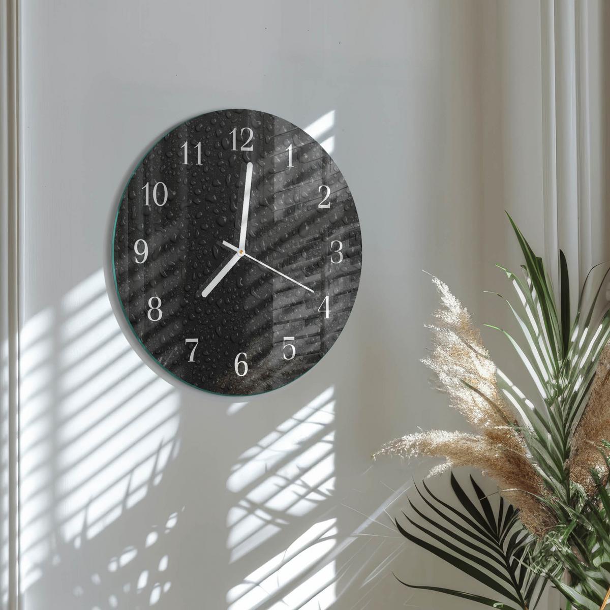 WANDUHR aus Glas Ø30 cm - Wassertropfen - Schwarz, Glas (30/30/0.4cm) - TULUP