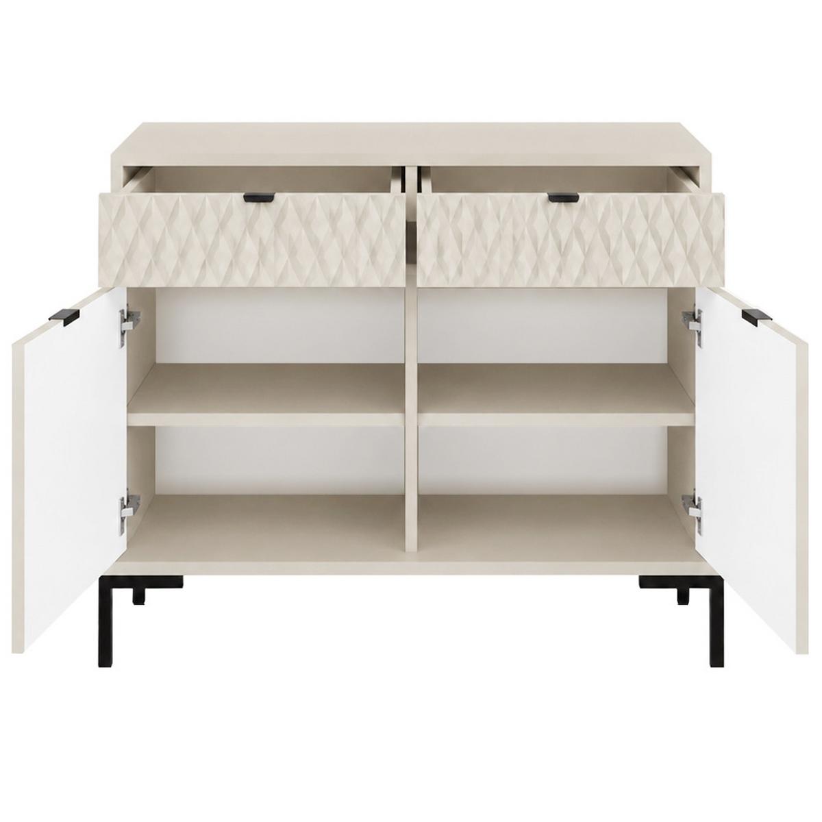 KOMMODE Montreal mit 2 Türen und 2 Schubladen, dekorative 3D-Fronten, 100 cm, Kaschmir - Kaschmir/Schwarz, Holzwerkstoff/Metall (101/85/40cm) - Beautysofa