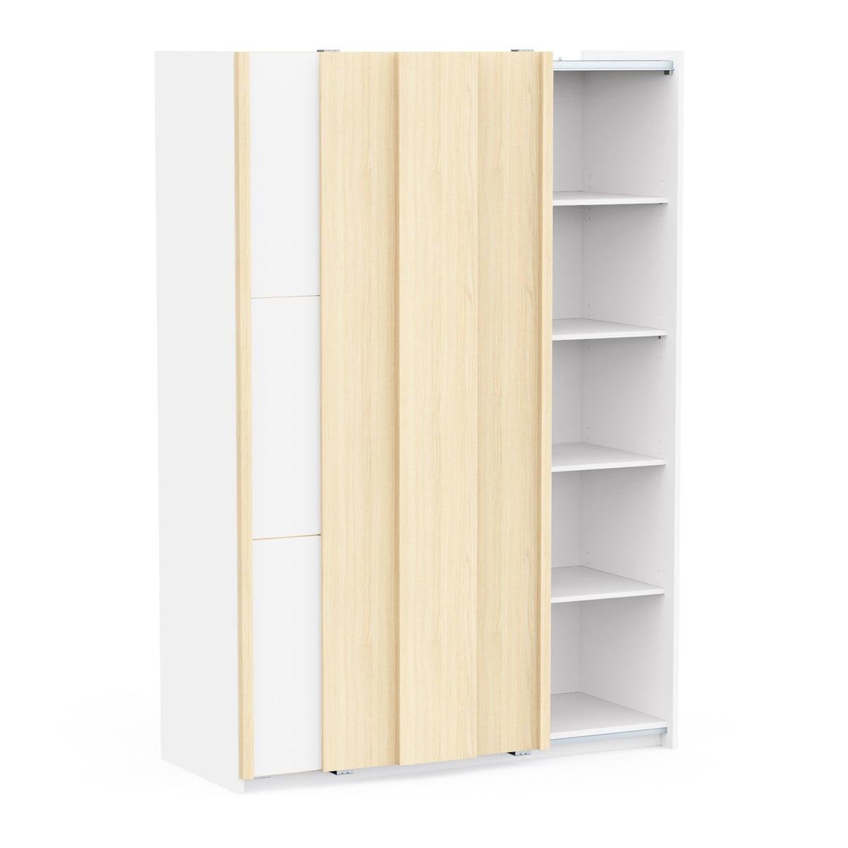 SCHRANK mit 2 Schiebetüren in Weiß und Eichenholz-Finish 140,1/64/203 cm - Weiß, Holzwerkstoff (64/203/67.7cm) - Calicosy