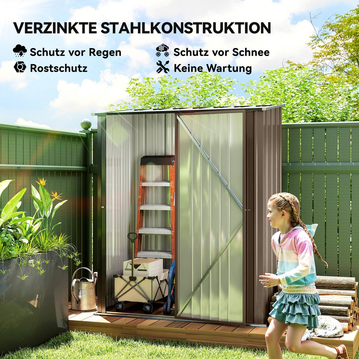 GERÄTEHAUS mit Pultdach, 1,34 m² Metall Gartenhaus, Geräteschuppen, Stahl, Braun - Braun, Metall (94.5/196/161.5cm) - Outsunny
