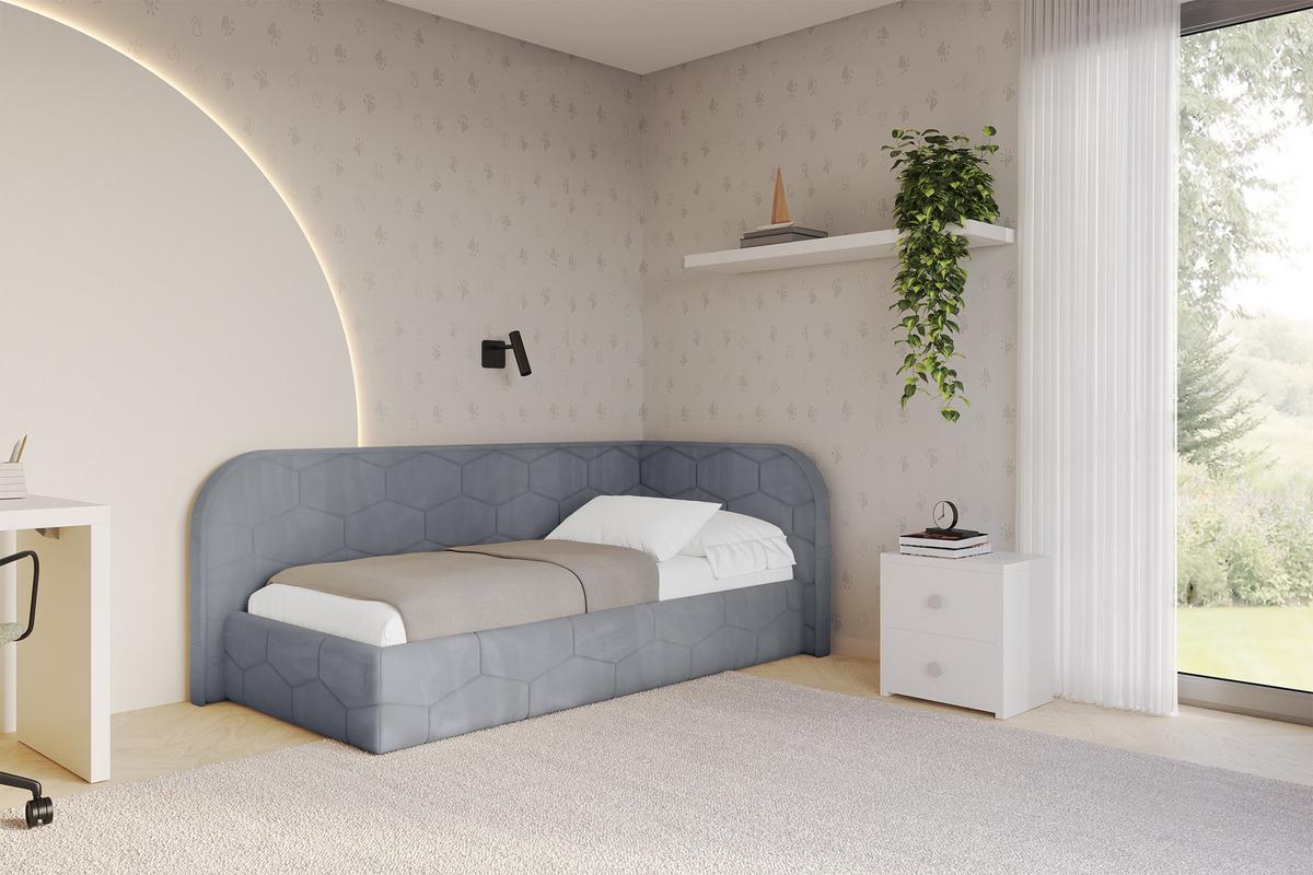 EINZELLBETT Jugendbett mit Bettkasten, Links - JAXY 100x200 Grau - Grau, Holzwerkstoff/Textil (100/200cm) - ALTDECOR
