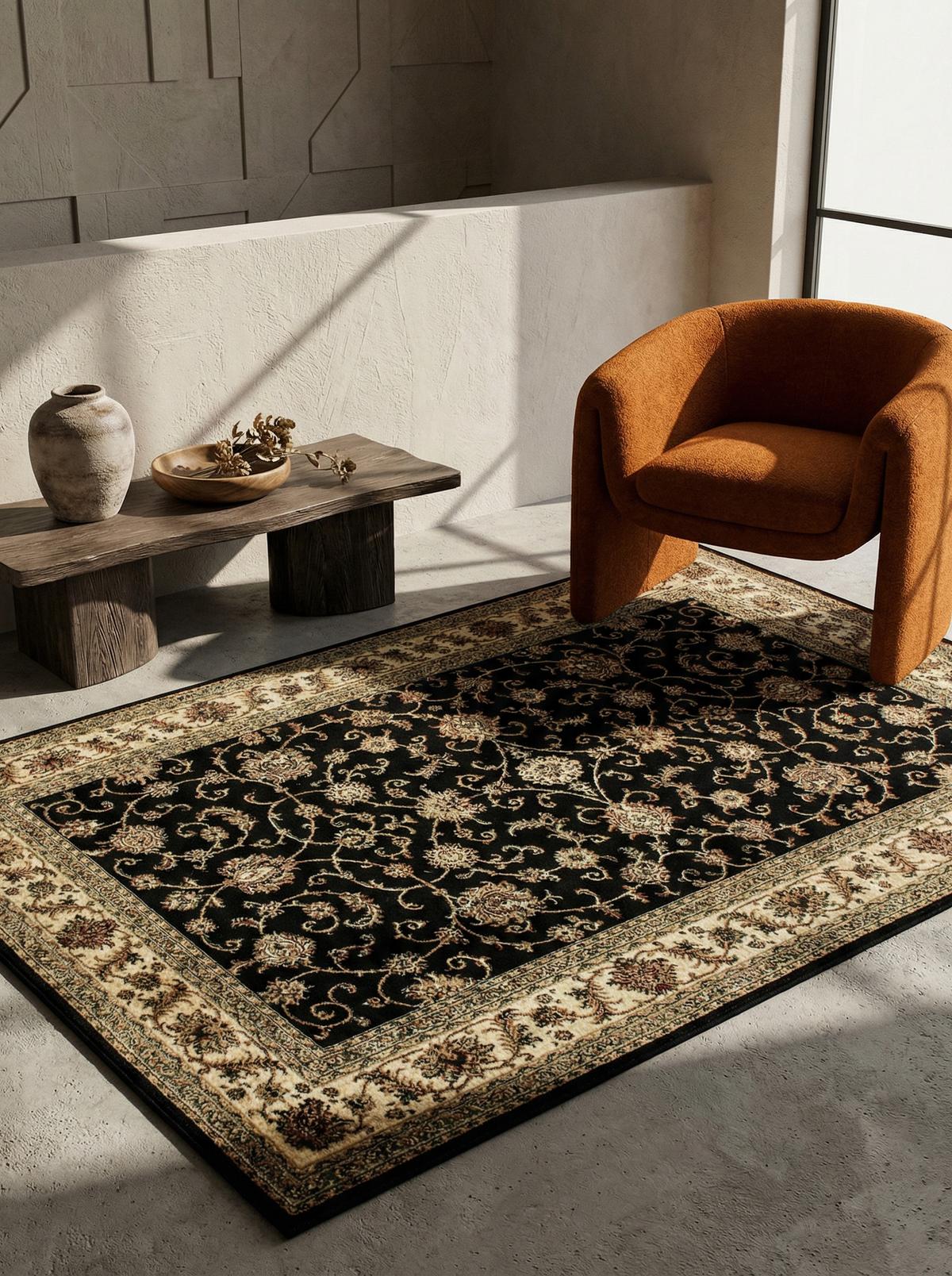 KURZFLORTEPPICH TANNHEIM, orientalisch, aus Polypropylen, Schwarz, 80 x 150 cm - Beige, Textil (150/80cm) - KADIMA DESIGN