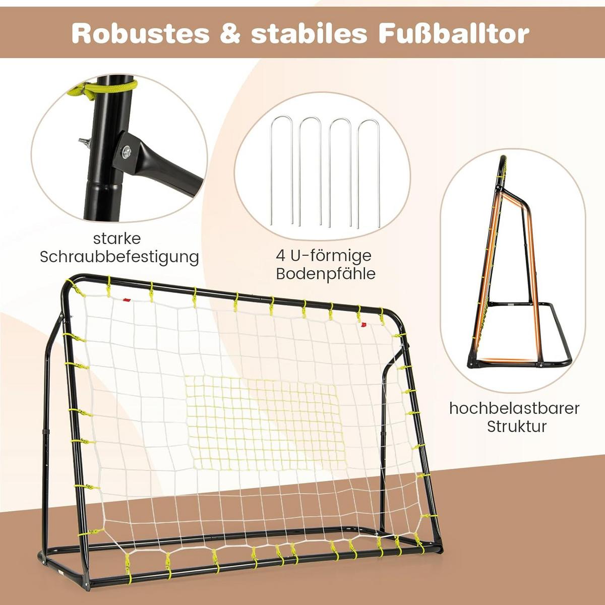 FUBBALLTOR Schwarz - Schwarz, Metall (187/123/60cm) - COSTWAY