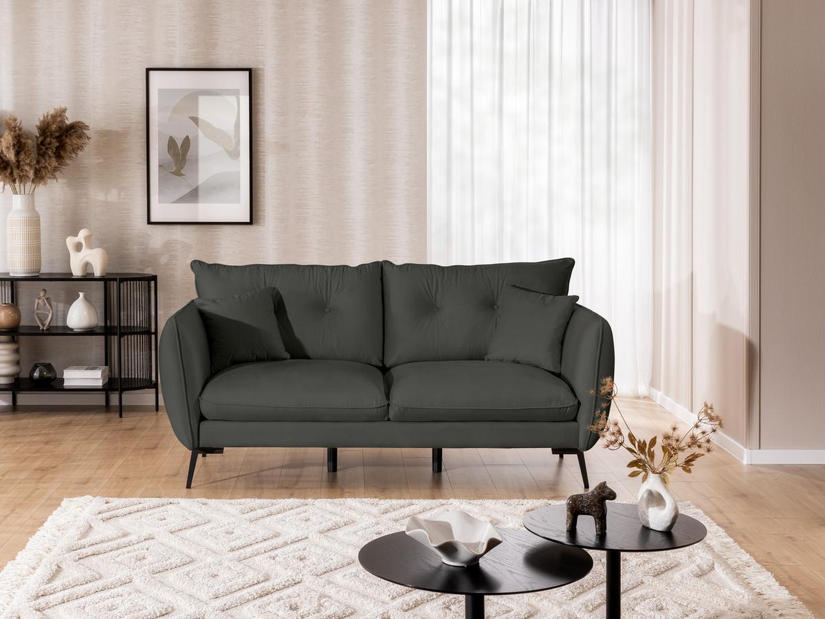3-SITZER-SOFA Nordloft Dunkelgrau Samt - Dunkelgrau/Schwarz, Holz/Textil (204/86/100cm) - S-Style Möbel