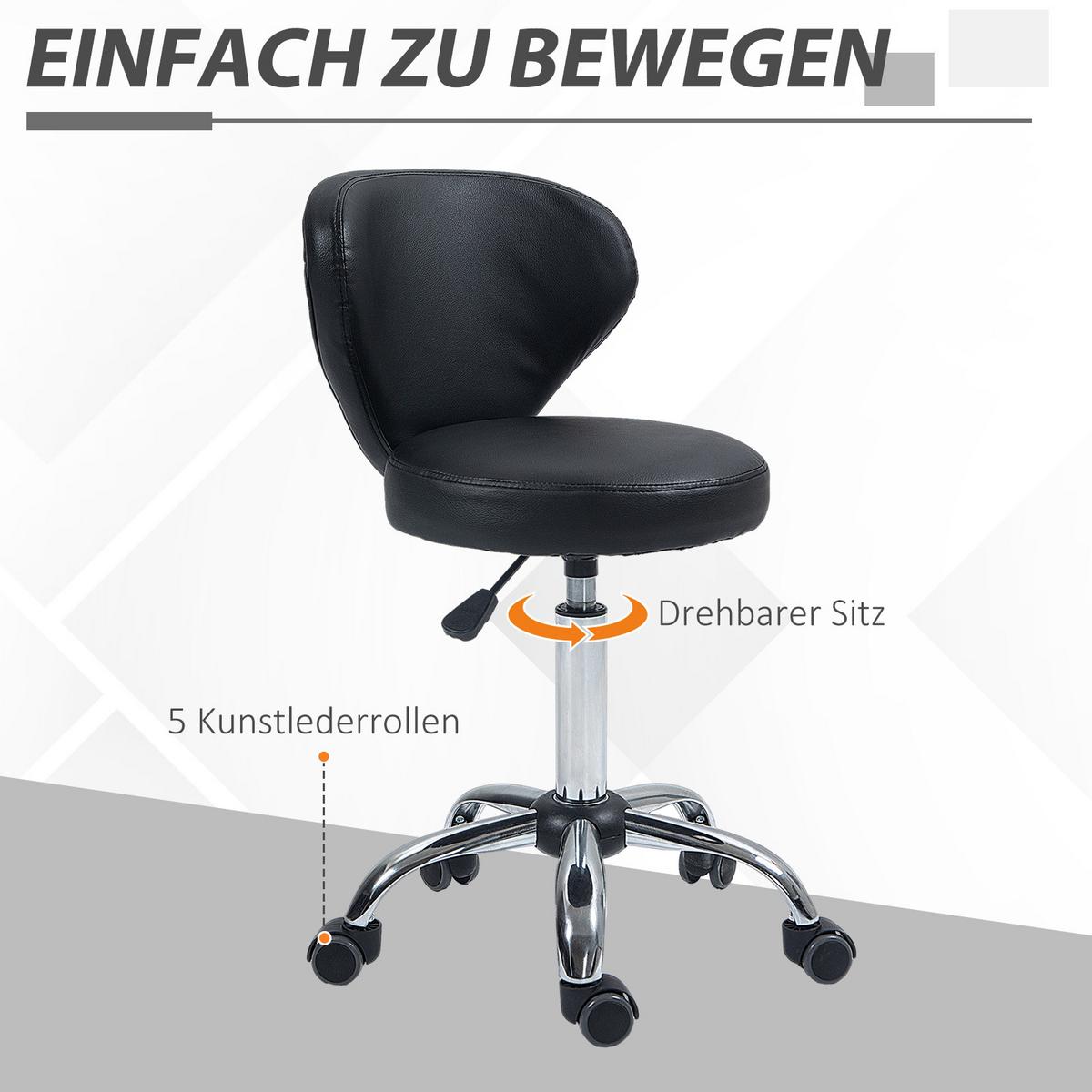 ROLLHOCKER höhenverstellbar Drehhocker drehbar Salon Hocker mit Lehne Schwarz - Schwarz, Kunststoff (45/88/54cm) - HOMCOM