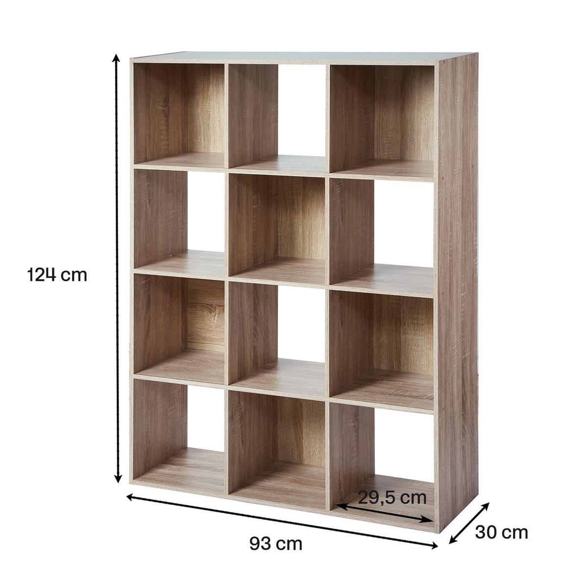 AUFBEWAHRUNGSREGAL mit 12 Fächern - L93 x H124 cm - Eschefarben, Holzwerkstoff (29.8/124.2/35cm) - Calicosy