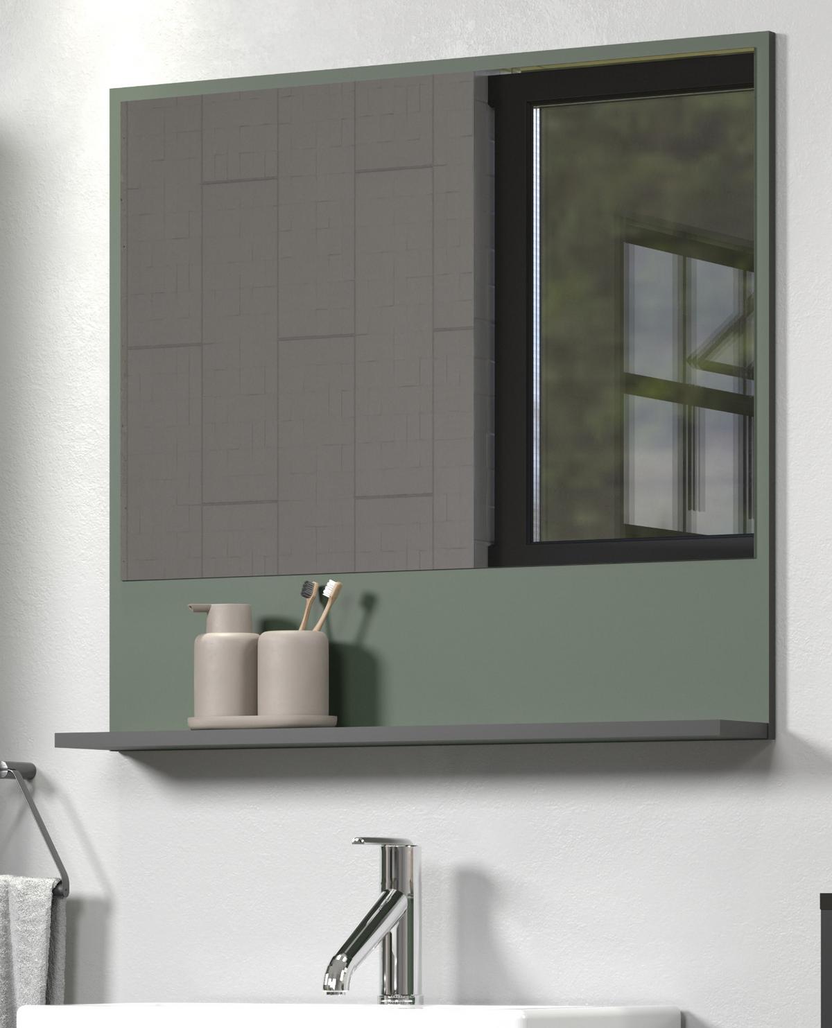 BADSPIEGEL grün 80 cm, Badezimmer Spiegel mit Ablage - Grün, Glas/Holzwerkstoff (80/74/14cm) - Top.Furn