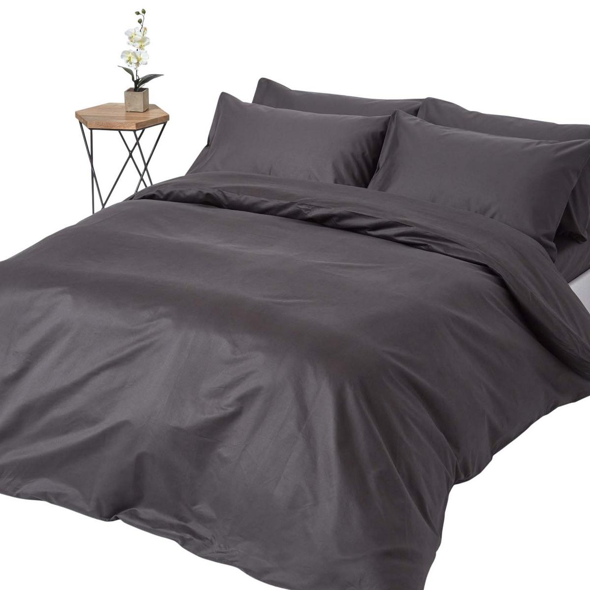 BETTWÄSCHE Premium, Ägyptische Baumwolle, Fadendichte 1000 - Anthrazit, Textil (260/220cm) - Homescapes