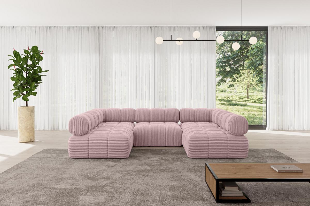WOHNLANDSCHAFT modulares Sofa Garvo-U1 - 285x190x70 cm Rosa Cord - Rosa, Holzwerkstoff/Textil (285/70/190cm) - ALTDECOR