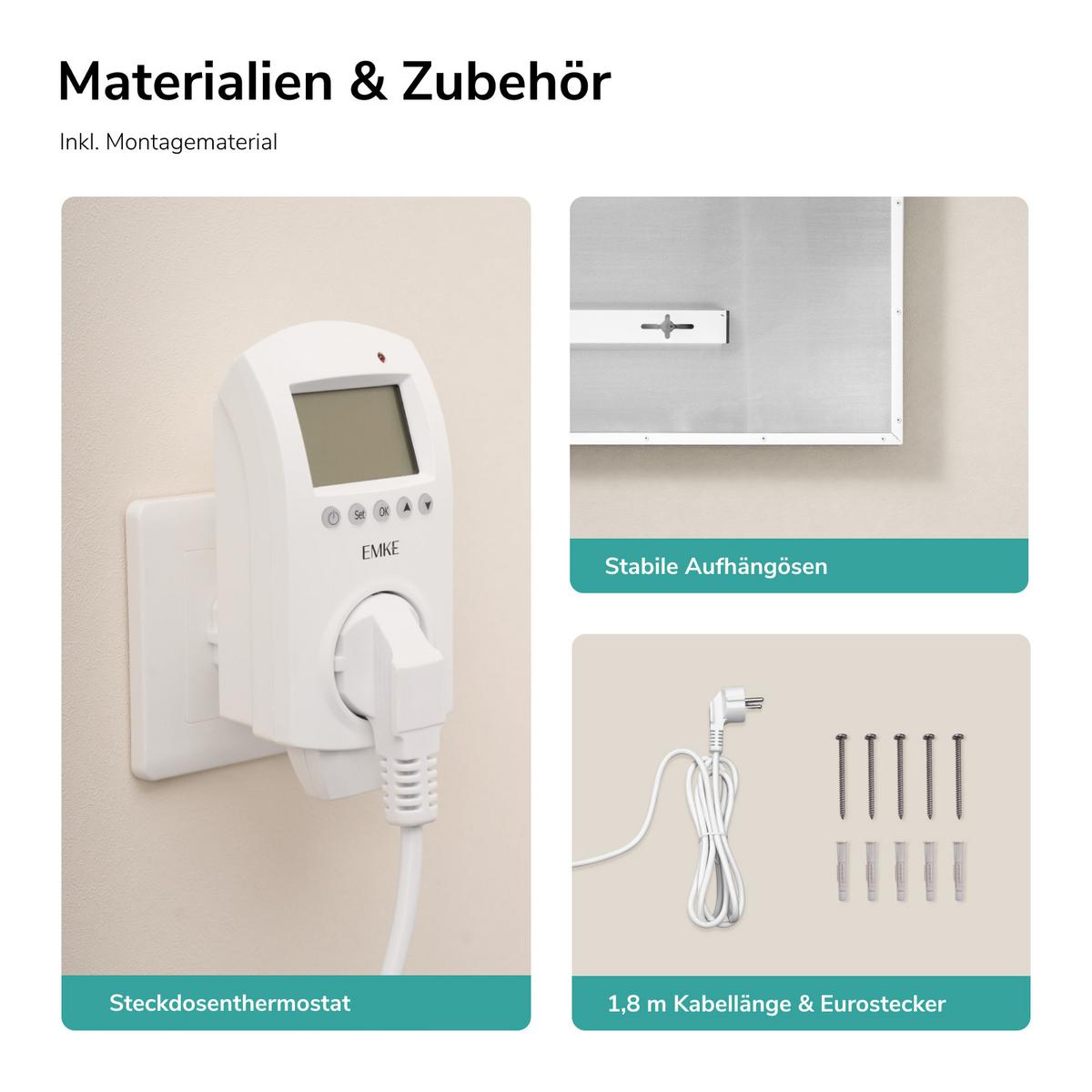 WANDKONVEKTOR Elektrisch mit dekorativem Landschaftsbild, Thermostat und WLAN App Steuerung, 119,5/59,5/1,8 cm - Weiß, Kunststoff/Metall (119.5/59.5/1.8cm) - EMKE