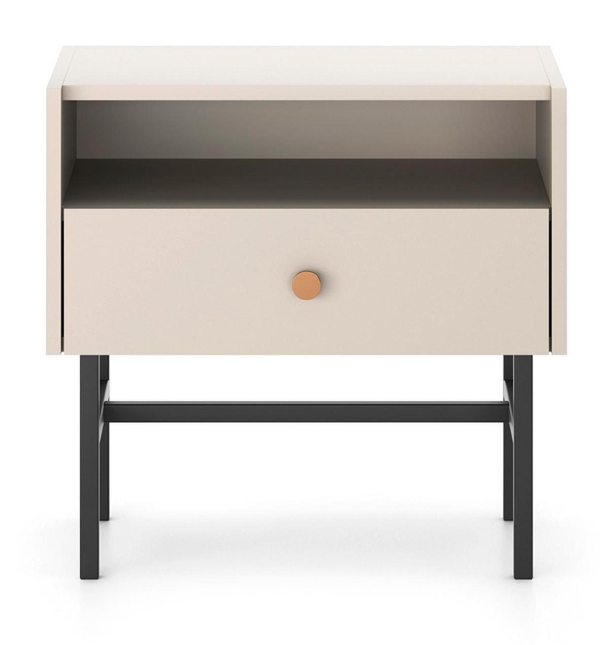 NACHTTISCH Dinley 1S Beige 54,8/52/39 cm – mit schwarzen Beinen im minimalistischen Design - Beige/Schwarz, Holzwerkstoff/Metall (54.8/52/39cm) - AX Living