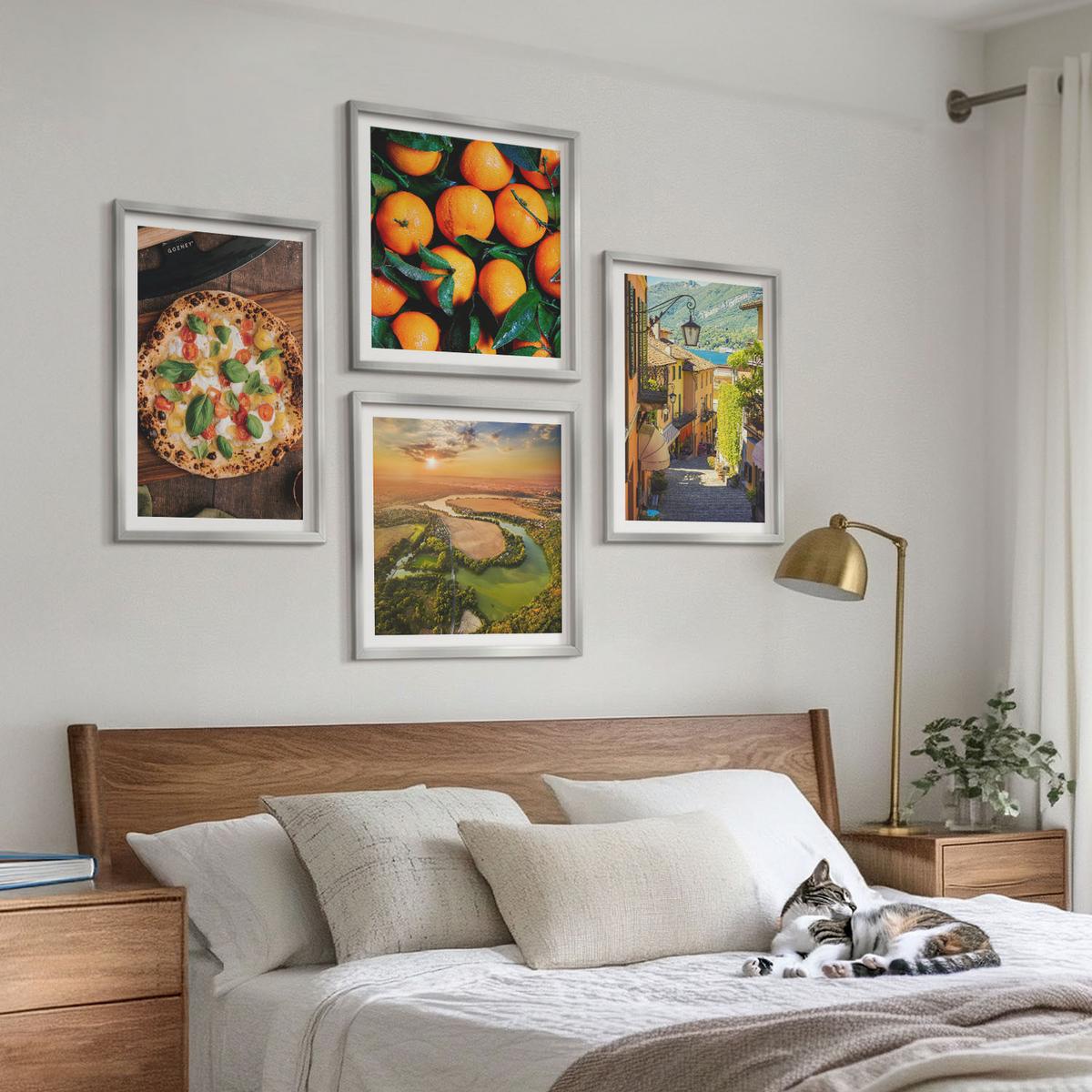 BILDER SET 4er Set - 50x50 cm & 40x60 cm Silberner Rahmen - Italienische Flüsse, Hügel, Straße - Silberfarben, Kunststoff (50/50cm) - TULUP
