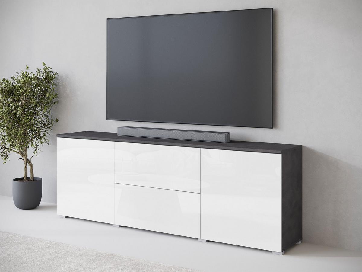 TV-LOWBOARD Vera 180 - Weiß Hochglanz/Silberfarben, Holzwerkstoff/Kunststoff (180/62/35cm) - MIRJAN24