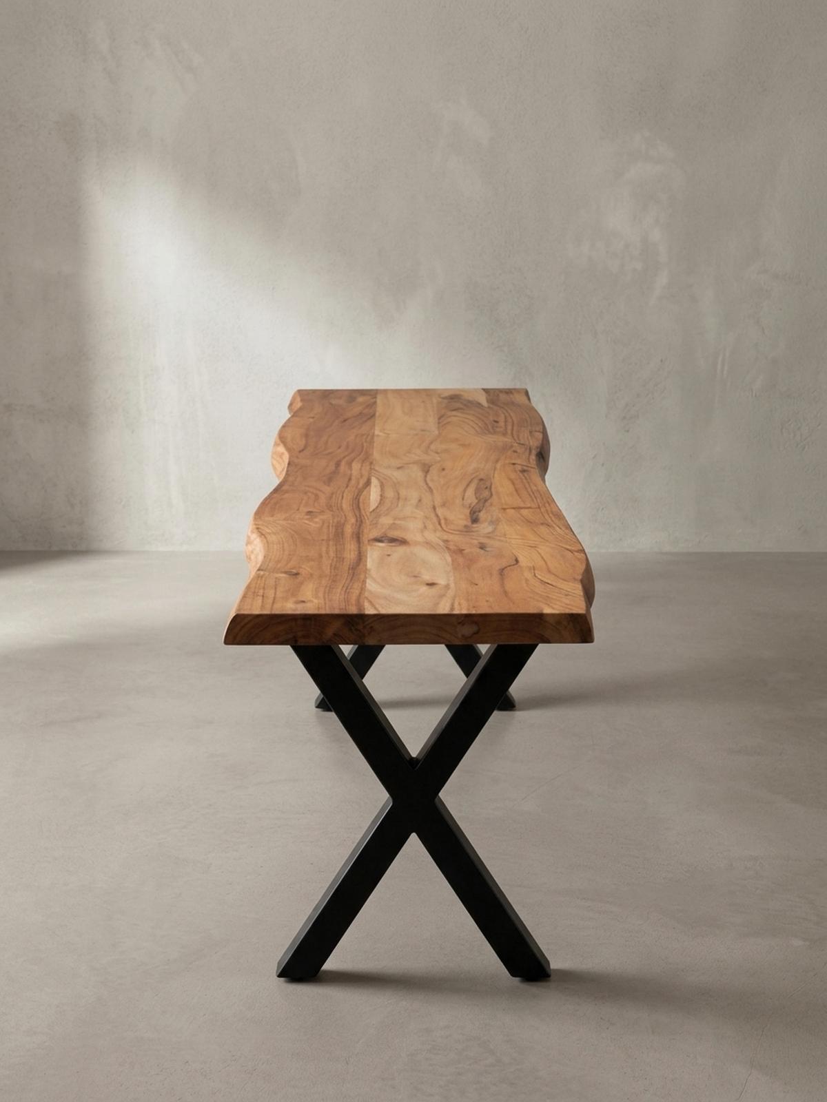 ESSZIMMERBANK Massivholz Metall Baumkante X-Beine, Akazie 160x40x46 cm - Schwarz/Braun, Holz/Metall (160/46/40cm) - KADIMA DESIGN