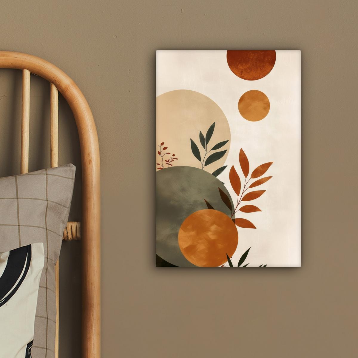 LEINWANDBILD Formen - Rund - Blätter - Beige Deko Wohnzimmer 20x30 cm - Rostfarben, Textil (20/30cm) - MuchoWow