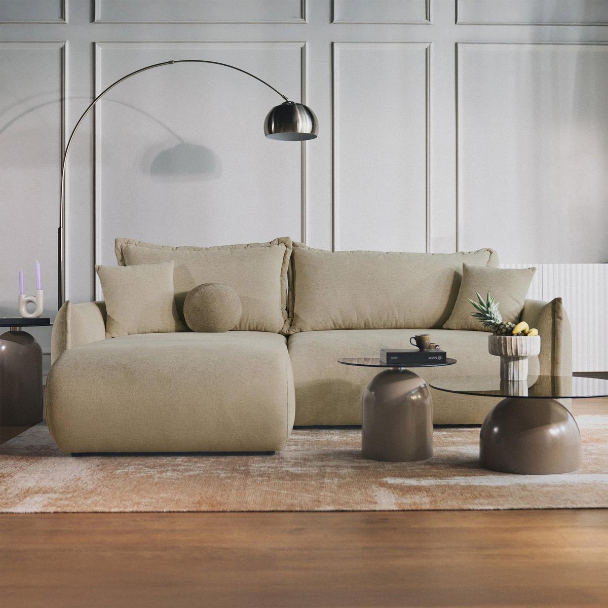 ECKSOFA Cushi Beige-Chenille - Beige/Schwarz, Kunststoff/Textil (252/183cm) - Selsey