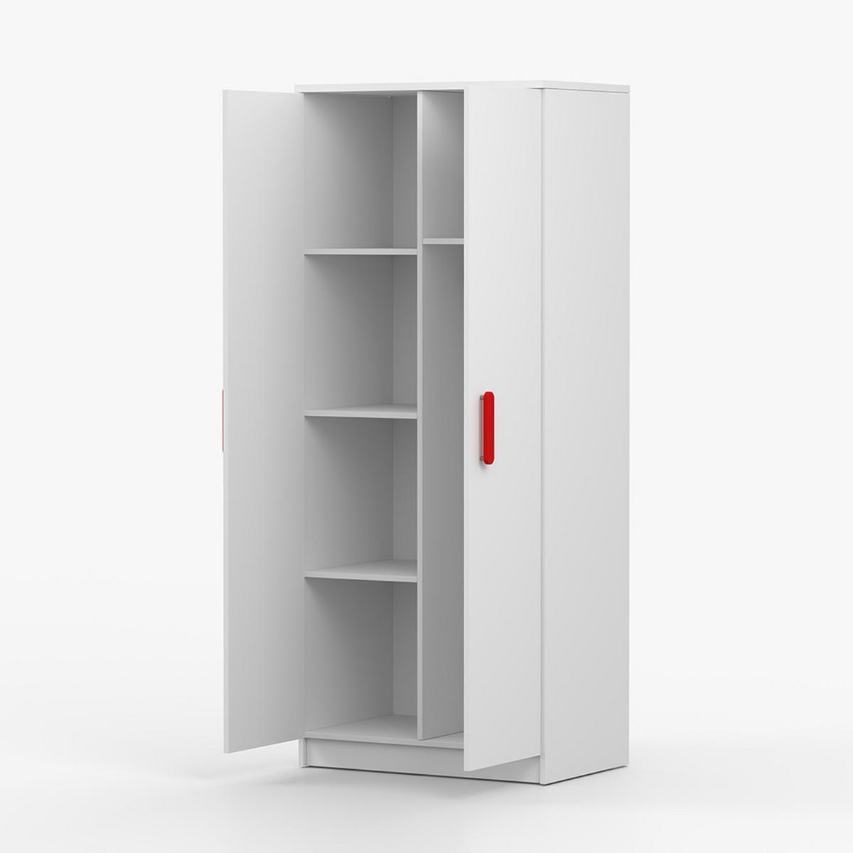 DREHTÜRENSCHRANK 80/192/50 cm 2-türig Jonas I 06 Weiß/Weiß + rote Griffe - Rot/Weiß, Holz/Holzwerkstoff (80/193/50cm) - imoebel24