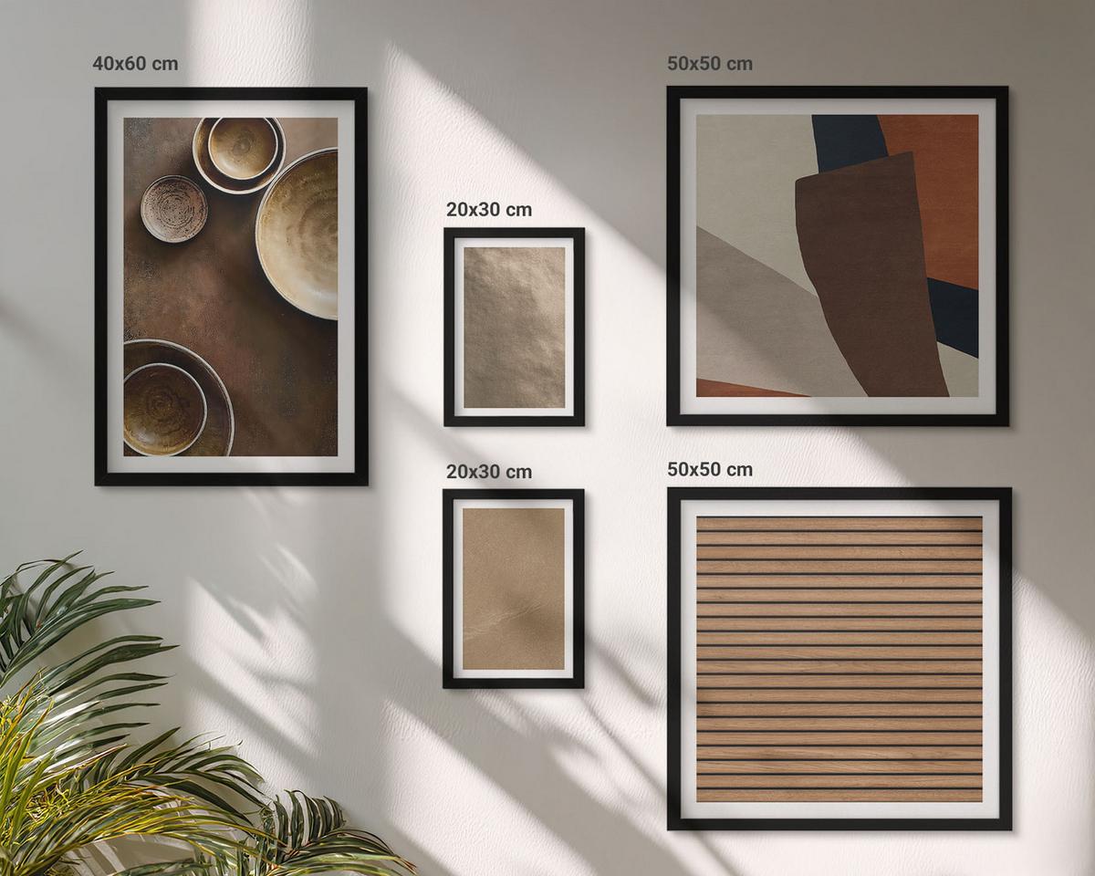 BILDER SET 5er Set - 50x50 cm & 20x30 cm & 40x60 cm Schwarzer Rahmen - Moderne Steinstrukturen - Schwarz, Kunststoff (40/60cm) - TULUP