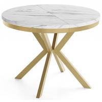 ESSTISCH Dina runder ausziehbarer, Marmor Weiß 120-200/100/76 cm - Ecru/Goldfarben, Holzwerkstoff/Metall (120/200/76cm) - WFL GROUP