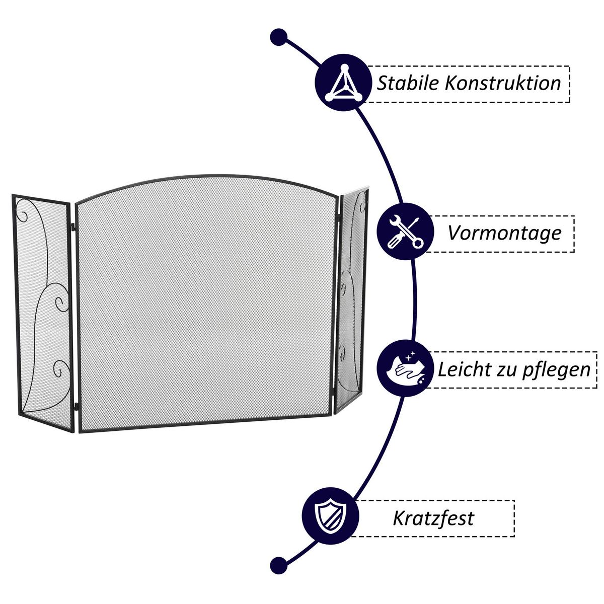 KAMINGITTER, für Wohnzimmer, Metall, Schwarz 132,5 x 76,5cm - Schwarz, Metall (1.5/76.5/132.5cm) - HOMCOM