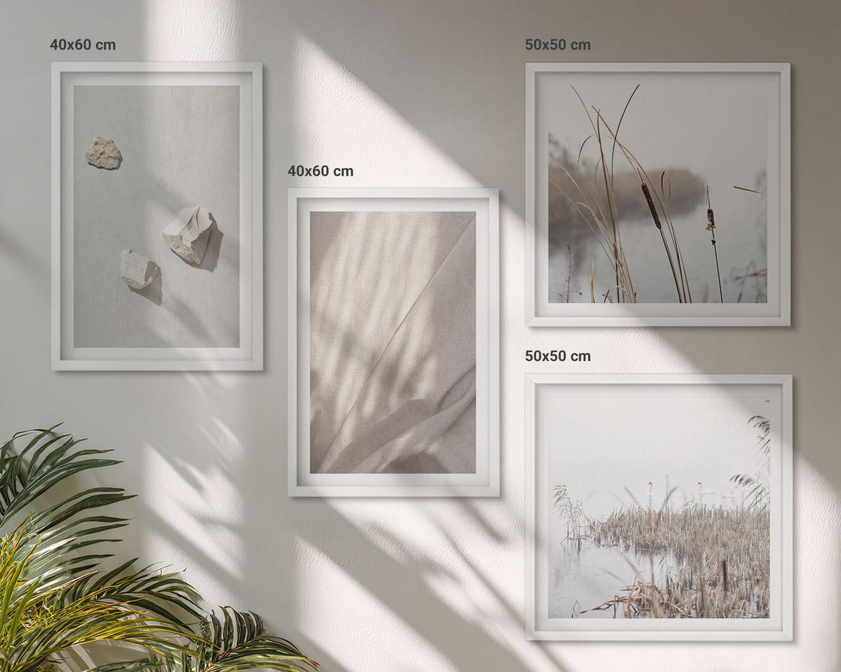 BILDER SET 4er Set - 50x50 cm & 40x60 cm Weißer Rahmen - Nahaufnahmen der Struktur im Boho-Stil - Weiß, Kunststoff (50/50cm) - TULUP
