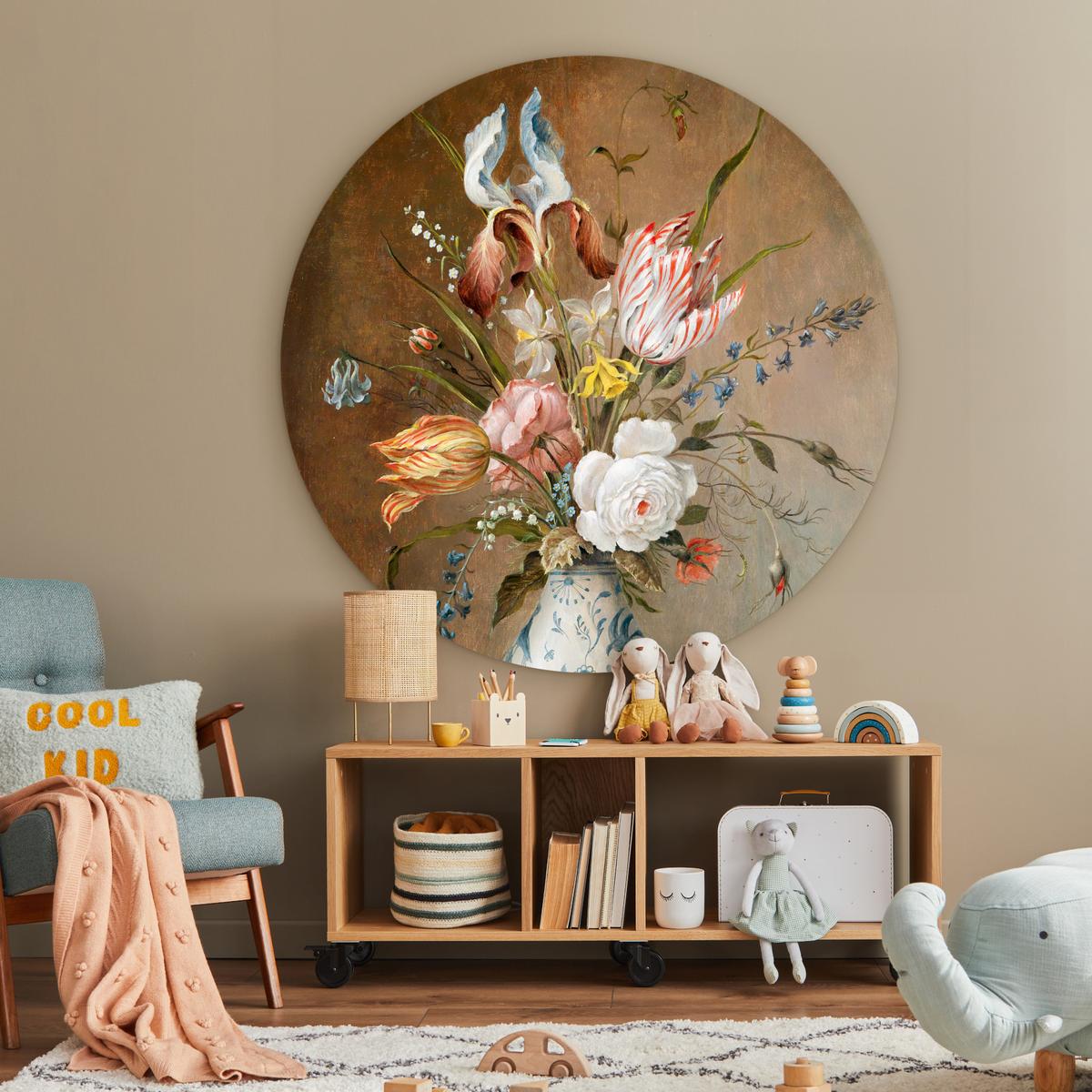 WANDBILD Stilleben mit Blumen - Balthasar van der Ast - Malerei Room Decor 140x140 cm - Sandfarben, Kunststoff (140/140cm) - MuchoWow