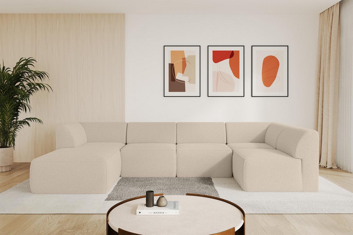 WOHNLANDSCHAFT Ottomane Links MOVO-L 345x180x78 cm Dunkelbegie Bouclé - Cappuccino, Holzwerkstoff/Kunststoff (345/78/180cm) - ALTDECOR