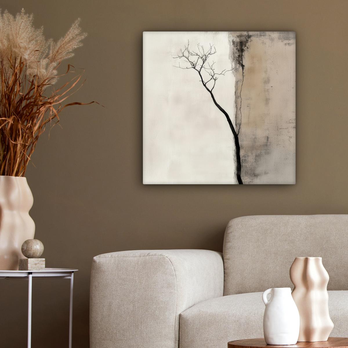 LEINWANDBILD Wabi sabi - Pflanze - Beige Wandbild Wohnzimmer 50x50 cm - Taupe, Textil (50/50cm) - MuchoWow