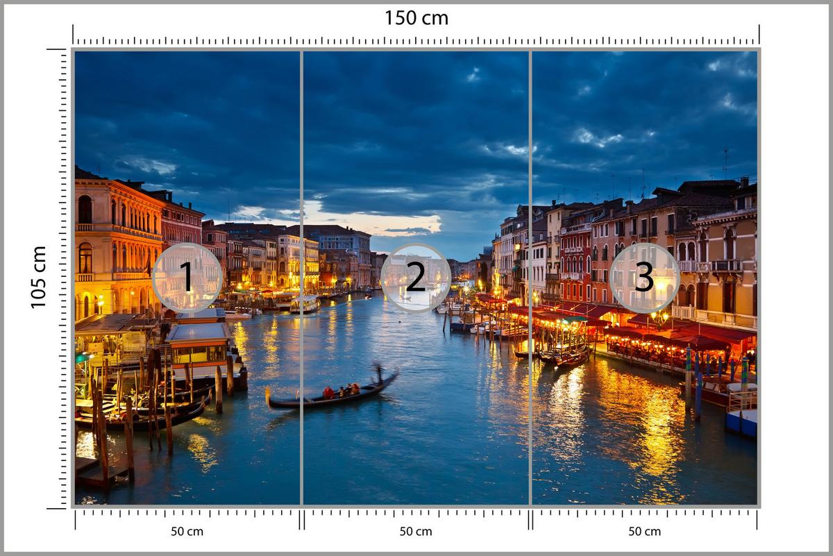 FOTOTAPETE für Büro Venezianischer Kanal Gondeln Abendstimmung Romantik 150x105 - Orange/Braun, Papier (150/105cm) - Muralo