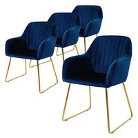 ESSZIMMERSTÜHLE 4er Set Blau Samt - Blau/Goldfarben, Textil/Metall (60/82/57cm) - ML-DESIGN