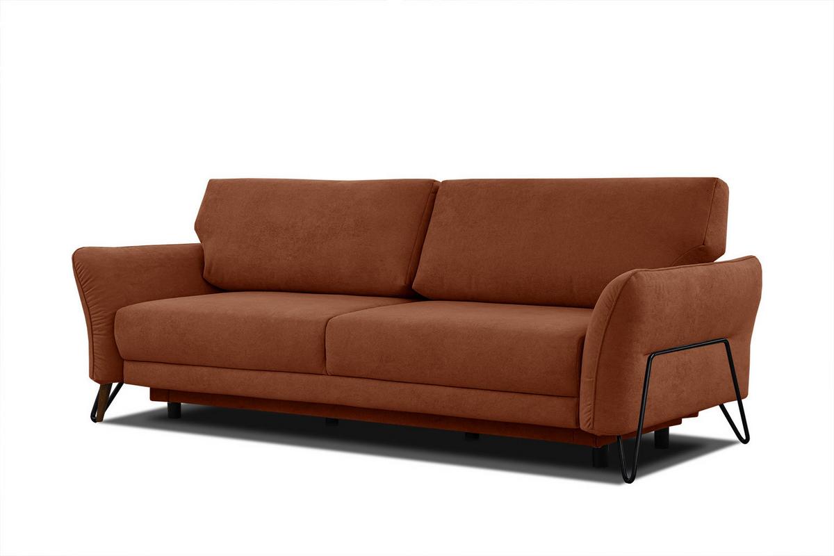 SOFA LOREM 3-Sitzer mit Schlaffunktion, dunkelorange - Dunkelorange/Schwarz, Holz/Textil (232/90/107cm) - Wozimo
