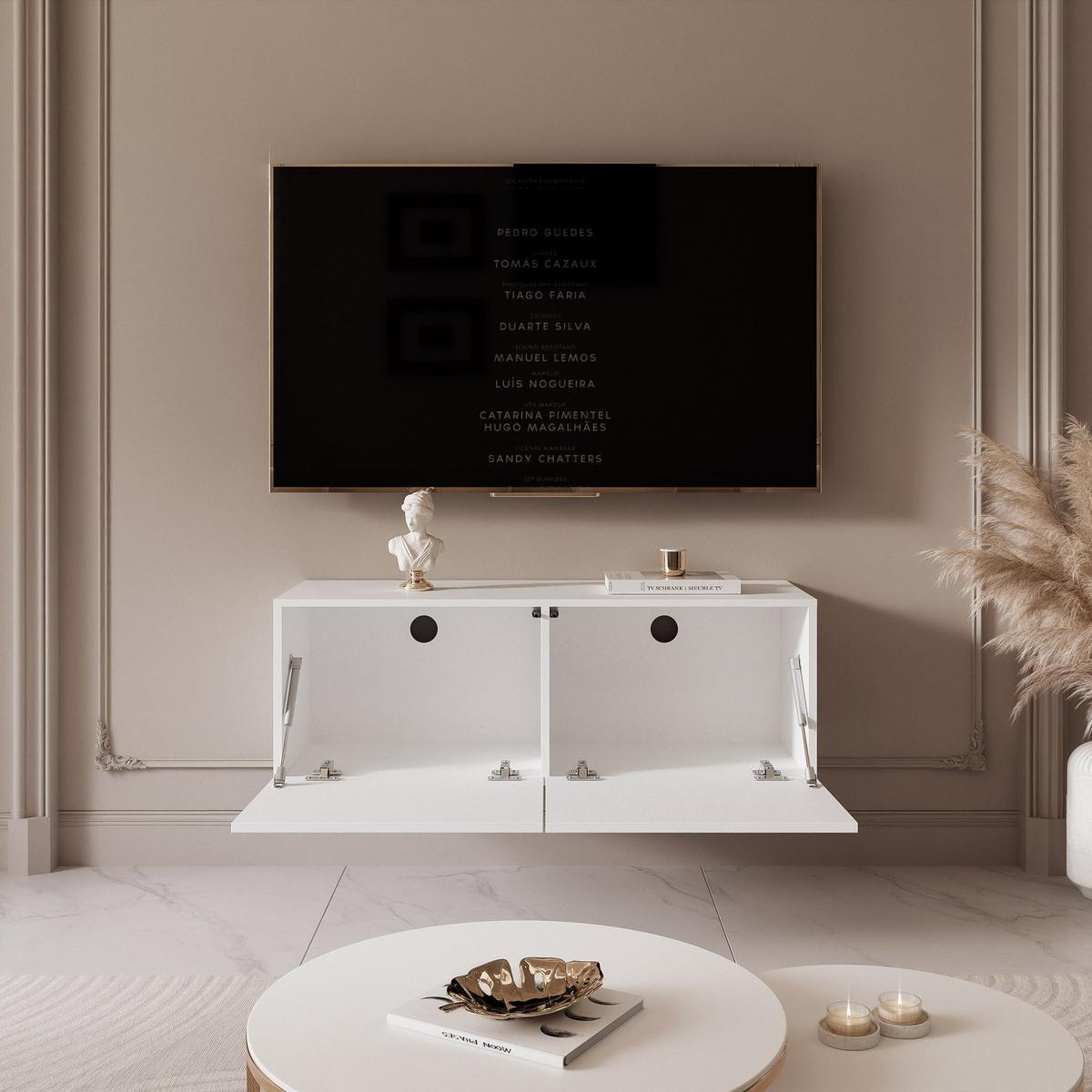 TV-LOWBOARD weiß hochglanz, hängend mit LED-Beleuchtung - Weiß Hochglanz, Holzwerkstoff (100/36/40cm) - Idohome