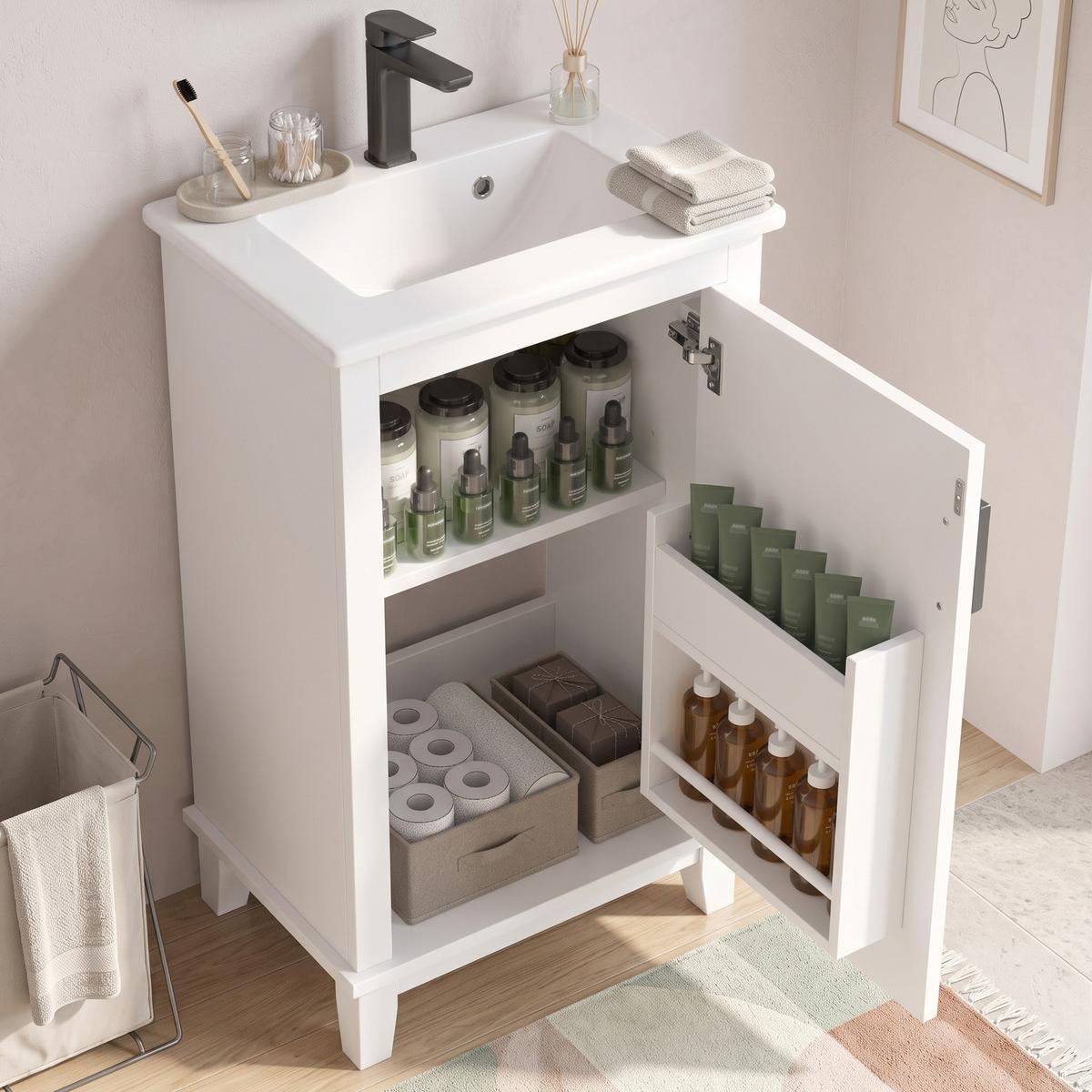 WASCHTISCH mit Unterschrank Weiß 51cm Standschrank mit Keramikbecken - Weiß, Holzwerkstoff (51/83/34cm) - Urban Meuble
