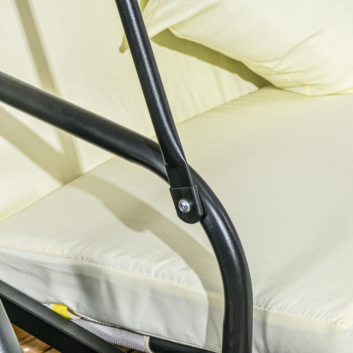 HOLLYWOODSCHAUKEL 2 in 1 mit Liegefunktion 3-Sitzer Gartenschaukel Cremeweiß - Creme, Metall (125/170/210cm) - Outsunny