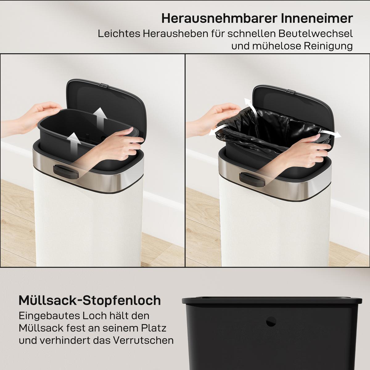 MÜLLEIMER Edelstahl Kunststoff Cremeweiß - Weiß, Metall (19.5/30/21.5cm) - HOMCOM