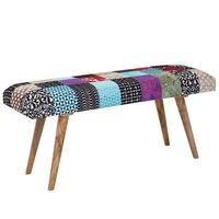 SITZBANK – Samt/Massivholz, 117x51x38 cm, Patchwork - Multicolor/Braun, Holz/Textil (117/51/38cm) - KADIMA DESIGN