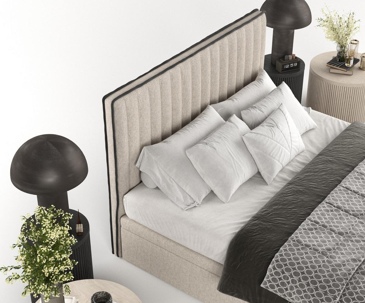 POLSTERBETT Keva mit Stauraum 120/200 cm Hellbeige im Megan Stoff - Sandfarben/Schwarz, Holz/Holzwerkstoff (120/200cm) - AltaBeds