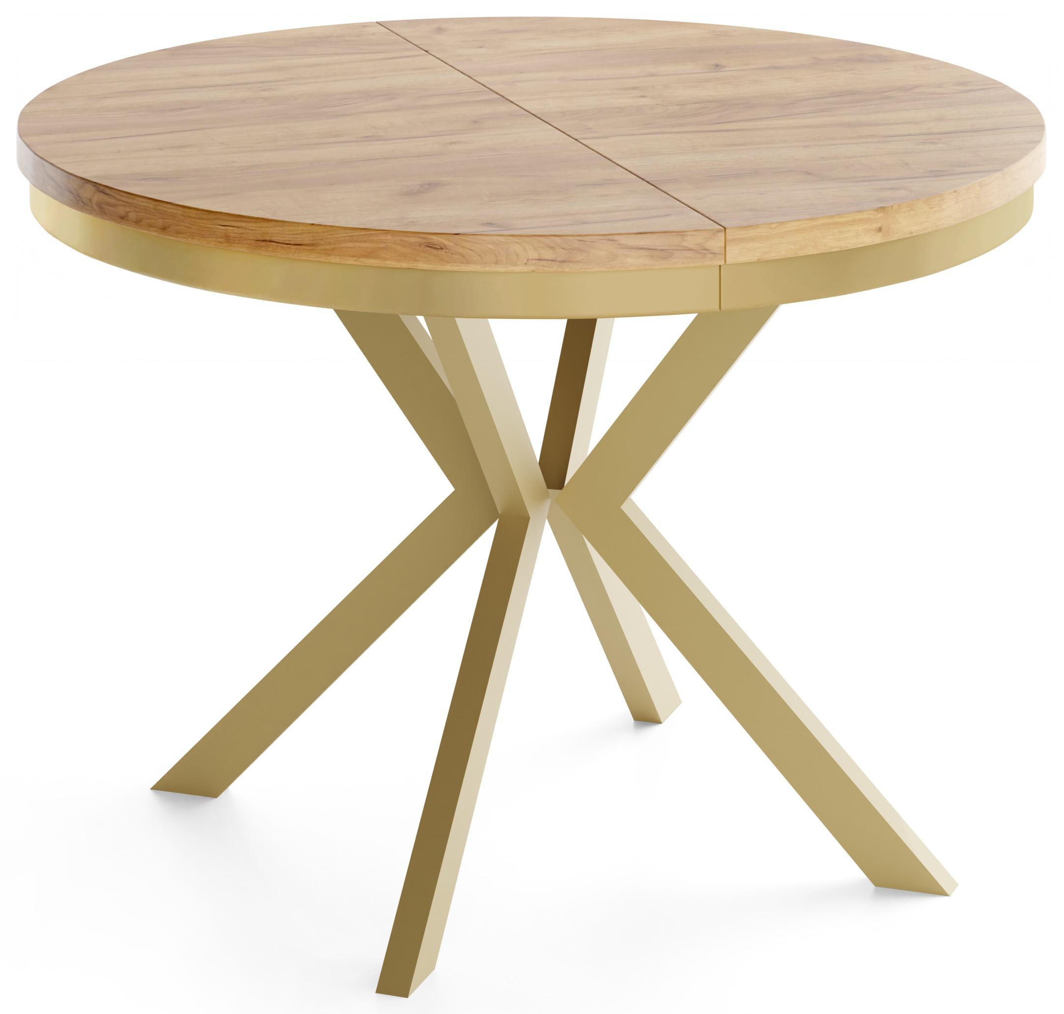 ESSTISCH Dina runder ausziehbarer, Craft Eiche 90-170/90/76 cm - Eiche Wotan/Goldfarben, Holzwerkstoff/Metall (90/170/76cm) - WFL GROUP