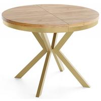 ESSTISCH Dina runder ausziehbarer, Craft Eiche 90-170/90/76 cm - Eiche Wotan/Goldfarben, Holzwerkstoff/Metall (90/170/76cm) - WFL GROUP