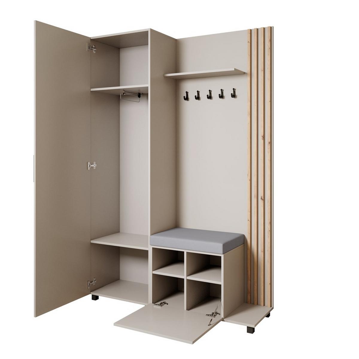 GARDEROBENSCHRANK Livia mit Aufhängern und Spiegel, Kaschmir, rechts - Kaschmir/Eiche Artisan, Holzwerkstoff (137/207/42cm) - Beautysofa